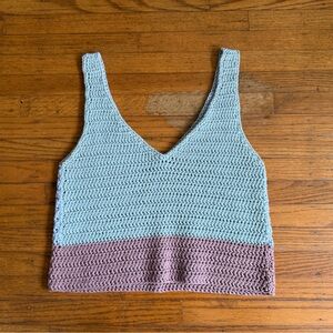 Handmade Crochet Top - Blue and dusty pink